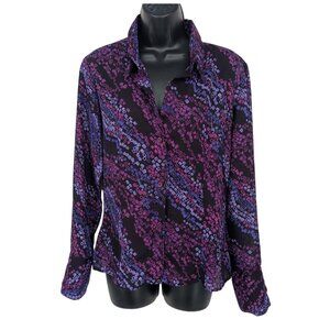 Vintage XOXO Y2K Geo Print Button Up Top Size M Popped Collar Sheer Office USA